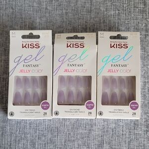 3 Kiss Gel Fantasy Jelly Color Glue On Nails Purple Coffin Medium Length New